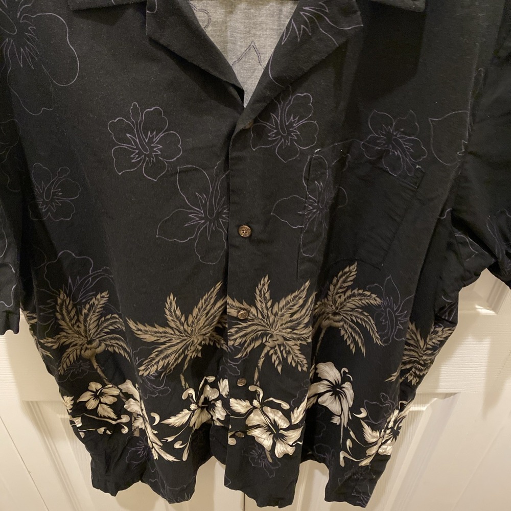 VTG RJC Hawaiian Shirt 2XL Made in USA Black Purple Brown Palm Trees Floral - Picture 5 of 7